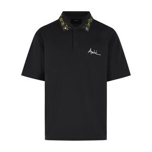 Amiri 'Floral' Black Cotton Polo Shirt Men